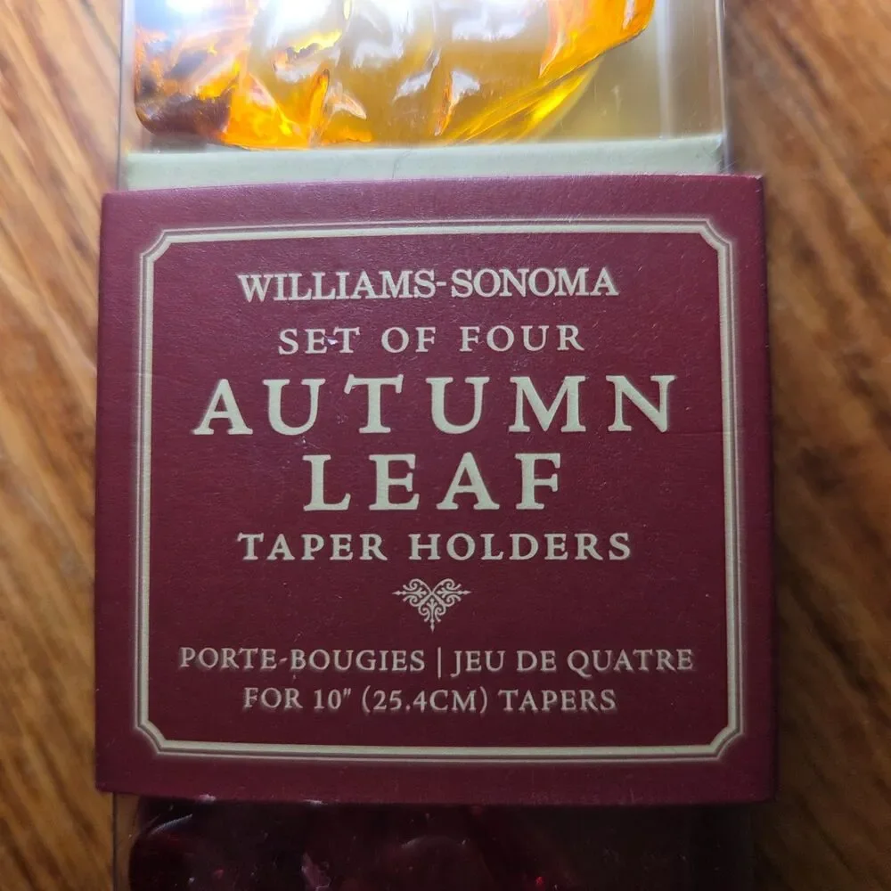 Williams Sonoma Autumn Leaf Taper Holders & 12 Tiny Candles Fall Decor 2008 NIB